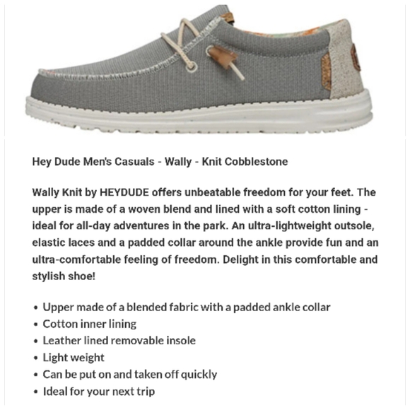 Hey Dude Wally Knit Cobblestone Men's Casual Gray White Shoes - Picture 16 of 16